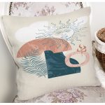 Renkli Zeminde Onedraw Çizimli Yaprak Desenli Dijital Baskılı Modern Yastık Kılıfı Realhomes