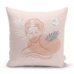 Pudra Zeminde Onedraw Çizimli Erkek Desenli Dijital Baskılı Modern Yastık Kılıfı Realhomes