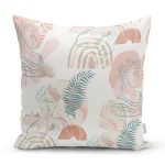 - 7410 - Realhomes Renkli Zeminde Onedraw Antik Çizimli Dijital Baskılı Modern Yastık Kırlent Kılıfı Realhomes