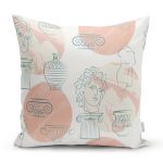 - 7411 - Realhomes Renkli Zeminde Onedraw Antik Çizimli Dijital Baskılı Modern Yastık Kırlent Kılıfı Realhomes