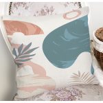 Beyaz Zeminde Onedraw Çizimli Yaprak Desenli Dijital Baskılı Modern Yastık Kılıfı Realhomes