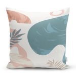 Beyaz Zeminde Onedraw Çizimli Yaprak Desenli Dijital Baskılı Modern Yastık Kılıfı Realhomes