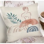 - 7417 - Realhomes Renkli Zeminde Antik Motifli Onedraw Çizim Dijital Baskılı Modern Kırlent Kılıfı Realhomes