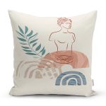 - 7417 - Realhomes Renkli Zeminde Antik Motifli Onedraw Çizim Dijital Baskılı Modern Kırlent Kılıfı Realhomes