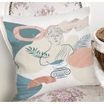 - 7418 - Realhomes Beyaz Zeminde Antik Motifli Onedraw Çizim Yastık Kırlent Kılıfı Realhomes