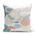 - 7418 - Realhomes Beyaz Zeminde Antik Motifli Onedraw Çizim Yastık Kırlent Kılıfı Realhomes