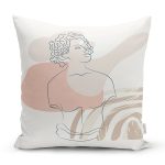 - 7419 - Realhomes Renkli Zeminde Antik Motifli Onedraw Çizim Dijital Baskılı Modern Kırlent Kılıfı Realhomes