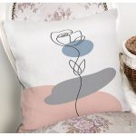 - 7421 - Realhomes Beyaz Zeminde Onedraw Çizimli Gül Motifli Yastık Kırlent Kılıfı Realhomes