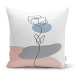 - 7421 - Realhomes Beyaz Zeminde Onedraw Çizimli Gül Motifli Yastık Kırlent Kılıfı Realhomes