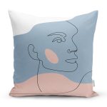 Renkli Zeminde Onedraw Çizimli Bayan Silüeti Dijital Baskılı Modern Yastık Kılıfı Realhomes