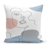 Renkli Zeminde Onedraw Çizimli Bayan Silüeti Dijital Baskılı Modern Yastık Kılıfı Realhomes