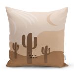 - 7425 - Realhomes  Renkli Zeminde Onedraw Çizimli Kaktus Desenli Dijital Baskılı Modern Yastık Kılıfı Realhomes