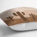 - 7425 - Realhomes  Renkli Zeminde Onedraw Çizimli Kaktus Desenli Dijital Baskılı Modern Yastık Kılıfı Realhomes