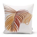 - 7426 - Realhomes  Beyaz Zeminde Renkli Yaprak Desenli Dijital Baskılı Modern Yastık Kırlent Kılıfı Realhomes