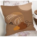 - 7427 - Realhomes  Renkli Zeminde Onedraw Çizimli Vazo Temalı Dijital Baskılı Modern Kırlent Kılıfı Realhomes