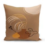 - 7427 - Realhomes  Renkli Zeminde Onedraw Çizimli Vazo Temalı Dijital Baskılı Modern Kırlent Kılıfı Realhomes