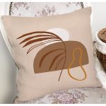 - 7428 - Realhomes  Renkli Zeminde Onedraw Çizimli Yaprak Desenli Dijital Baskılı Modern Yastık Kılıfı Realhomes