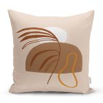 - 7428 - Realhomes  Renkli Zeminde Onedraw Çizimli Yaprak Desenli Dijital Baskılı Modern Yastık Kılıfı Realhomes