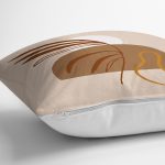 - 7428 - Realhomes  Renkli Zeminde Onedraw Çizimli Yaprak Desenli Dijital Baskılı Modern Yastık Kılıfı Realhomes