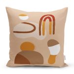 - 7431 - Realhomes Renkli Zeminde Onedraw Çizimli Oval Desenli Dijital Baskılı Modern Yastık Kılıfı Realhomes