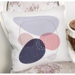 Beyaz Zeminde Renkli Oval Desenli Dijital Baskılı Modern Yastık Kırlent Kılıfı Realhomes