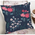 - 7438 - Realhomes Rengarenk Zeminde Onedraw Çizimli Çiçek Desenli Dijital Baskılı Modern Yastık Kılıfı Realhomes