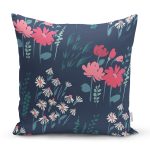 - 7438 - Realhomes Rengarenk Zeminde Onedraw Çizimli Çiçek Desenli Dijital Baskılı Modern Yastık Kılıfı Realhomes