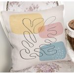 Renkli Zeminde Onedraw Çizimli Yaprak Desenli Dijital Baskılı Modern Yastık Kılıfı Realhomes