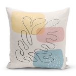 Renkli Zeminde Onedraw Çizimli Yaprak Desenli Dijital Baskılı Modern Yastık Kılıfı Realhomes
