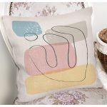 - 7443 - Realhomes Renkli Zeminde Onedraw Çizimli Obje Dijital Baskılı Modern Yastık Kırlent Kılıfı Realhomes