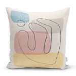 - 7443 - Realhomes Renkli Zeminde Onedraw Çizimli Obje Dijital Baskılı Modern Yastık Kırlent Kılıfı Realhomes