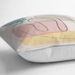 - 7443 - Realhomes Renkli Zeminde Onedraw Çizimli Obje Dijital Baskılı Modern Yastık Kırlent Kılıfı Realhomes