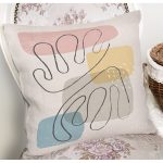 - 7444 - Realhomes Renkli Zeminde Onedraw Çizimli Obje Dijital Baskılı Modern Yastık Kırlent Kılıfı Realhomes