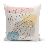 - 7444 - Realhomes Renkli Zeminde Onedraw Çizimli Obje Dijital Baskılı Modern Yastık Kırlent Kılıfı Realhomes