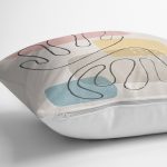 - 7444 - Realhomes Renkli Zeminde Onedraw Çizimli Obje Dijital Baskılı Modern Yastık Kırlent Kılıfı Realhomes