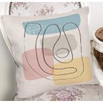 - 7445 - Realhomes  Renkli Zeminde Onedraw Çizimli Obje Dijital Baskılı Modern Yastık Kırlent Kılıfı Realhomes