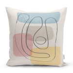 - 7445 - Realhomes  Renkli Zeminde Onedraw Çizimli Obje Dijital Baskılı Modern Yastık Kırlent Kılıfı Realhomes