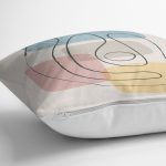 - 7445 - Realhomes  Renkli Zeminde Onedraw Çizimli Obje Dijital Baskılı Modern Yastık Kırlent Kılıfı Realhomes