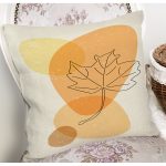 - 7450 - Realhomes Renkli Zeminde Onedraw Çizimli Yaprak Desenli Dijital Baskılı Modern Yastık Kılıfı Realhomes
