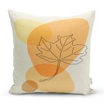 - 7450 - Realhomes Renkli Zeminde Onedraw Çizimli Yaprak Desenli Dijital Baskılı Modern Yastık Kılıfı Realhomes