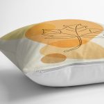 - 7450 - Realhomes Renkli Zeminde Onedraw Çizimli Yaprak Desenli Dijital Baskılı Modern Yastık Kılıfı Realhomes