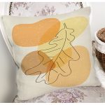 Renkli Zeminde Onedraw Çizimli Yaprak Desenli Dijital Baskılı Modern Yastık Kılıfı Realhomes