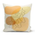 Renkli Zeminde Onedraw Çizimli Yaprak Desenli Dijital Baskılı Modern Yastık Kılıfı Realhomes