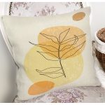 - 7453 - Realhomes Renkli Zeminde Onedraw Çizimli Yaprak Desenli Dijital Baskılı Modern Yastık Kılıfı Realhomes