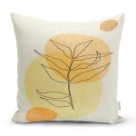 - 7453 - Realhomes Renkli Zeminde Onedraw Çizimli Yaprak Desenli Dijital Baskılı Modern Yastık Kılıfı Realhomes