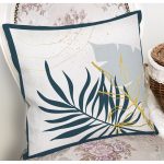 Beyaz Zeminde Onedraw Çizimli Yaprak Desenli Dijital Baskılı Modern Kırlent Kılıfı Realhomes