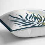 Beyaz Zeminde Onedraw Çizimli Yaprak Desenli Dijital Baskılı Modern Kırlent Kılıfı Realhomes