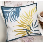 Beyaz Zeminde Renkli Yaprak Desenli Dijital Baskılı Modern Yastık Kırlent Kılıfı Realhomes