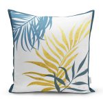 Beyaz Zeminde Renkli Yaprak Desenli Dijital Baskılı Modern Yastık Kırlent Kılıfı Realhomes