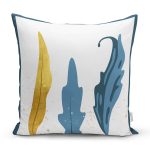 Beyaz Zeminde Renkli Yaprak Desenli Dijital Baskılı Modern Yastık Kırlent Kılıfı Realhomes